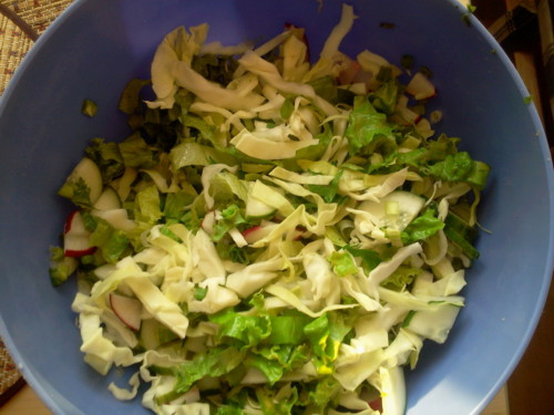 быстрый салат с чесночными гренками