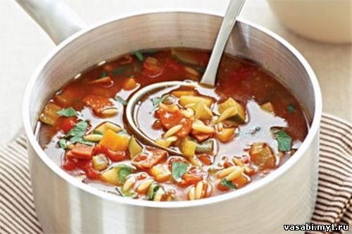 Суп овощной со шпиком и макаронами