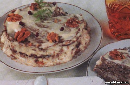 печень под майонезом с орехами